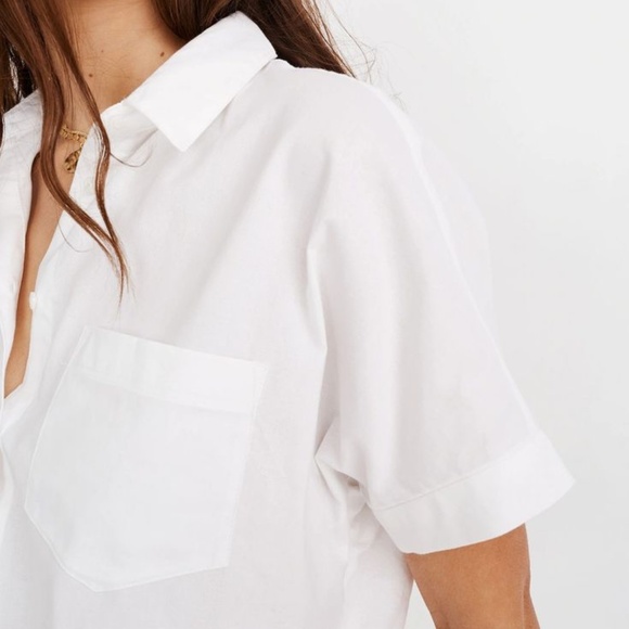 Madewell short sleeve tie front button down shirt in white - Picture 2 of 14